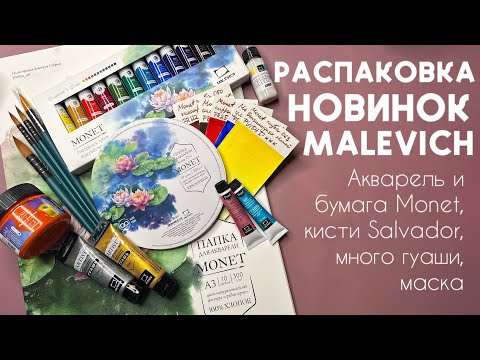 Видео: РАСПАКОВКА АРТ-МАТЕРИАЛОВ МАЛЕВИЧЪ: акварель Monet, новая бумага, кисти Salvador, гуашь металлик