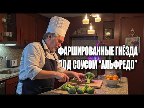 Видео: Макаронные гнёзда, фаршированные грибами под сырно-сливочным соусом "Альфредо"