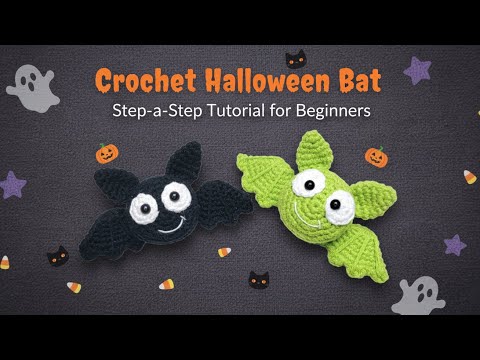 Видео: Вязание крючком милого Хэллоуинского брелока/броши Летучей Мыши | Пошаговый урок для начинающих