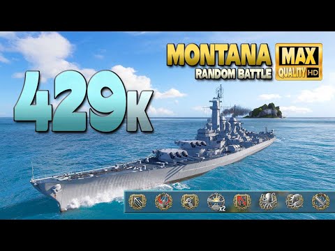 Видео: Линкор Монтана: большой урон 430к в случайном бою - World of Warships