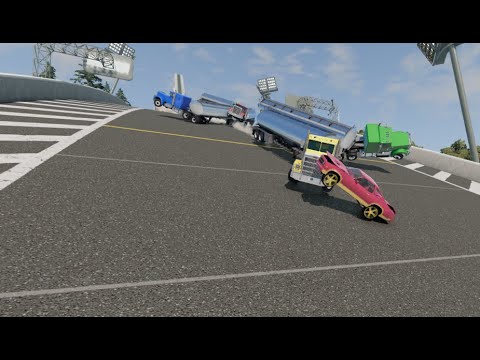 Видео: Лютейшие прыжки в длину на грузовиках! BeamNG.drive