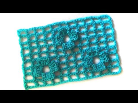 Видео: Узор Объемные цветы на филейной сетке