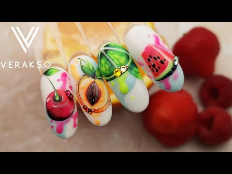 Видео: Фрукты на ногтях. Персик на ногтях.