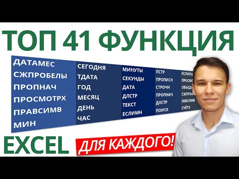 Видео: Формулы Excel - Топ 41 функция - они пригодятся каждому!