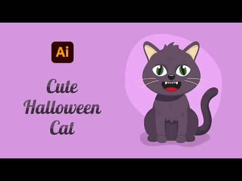 Видео: Cartoon Black Cat in Adobe Illustrator Tutorial | Мультяшний чорний кіт. Покроковий урок