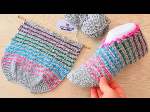 Видео: Новая модель вязаных пинеток - женские вязаные носки