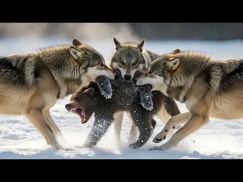 Видео: Выхода нет — волки окружили медвежонка со всех сторон