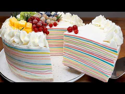 Видео: Радужный креповый торт! Нет духовки! Тортик, который тает во рту! Просто и очень вкусно!