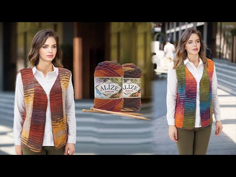 Видео: Alize Burcum Batik ile Dikey Patchwork Yelek • Patchwork Vest • Жилет Пэчворк