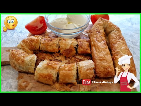 Видео: "Кол бюрек" (Kol böreği): Хрупкав бюрек с кайма & #баница с кори за баклава?! Само за 45 минути!