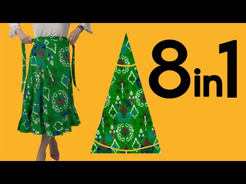 Видео: Разрезать за 5 минут! Носите в 8 разных стилях! Очень просто сшить юбку с запахом