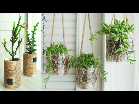Видео: Тонкие ПЭТ-бутылки, простые цветочные горшки из веревки, подвесное растение: сочные посадки.