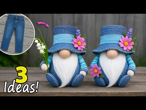 Видео: Не выбрасывайте старые джинсы!👖Сделайте 3 милых гномика без шитья✂️Легко и просто!🌺