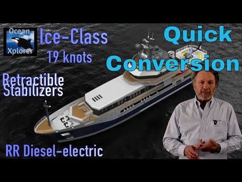 Видео: 225-футовое дизель-электрическое экспедиционное судно ледового класса со скоростью 19 узлов