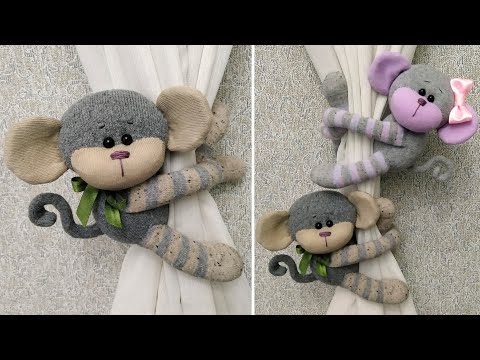 Видео: Чудесные обезьянки из носков - Подхваты для штор 🧦Wonderful sock monkeys - Curtain tie backs DIY