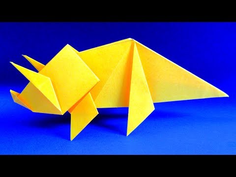 Видео: Как сделать динозавра из бумаги. Оригами динозавр - Трицератопс