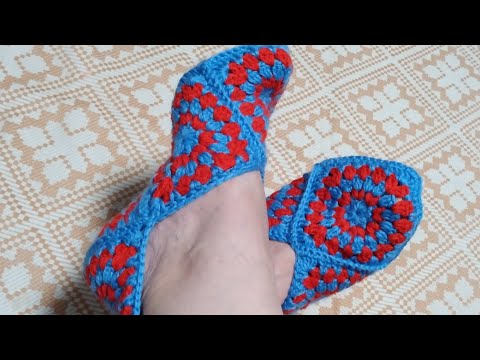 Видео: Простые следки крючком из квадратных мотивов. Как связать.