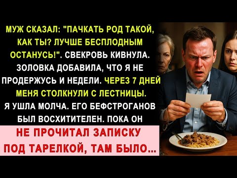 Видео: Они Сбросили Меня С Лестницы — Уходя Оставила 2 Слова Под Тарелкой, А Когда Муж Их Прочитал