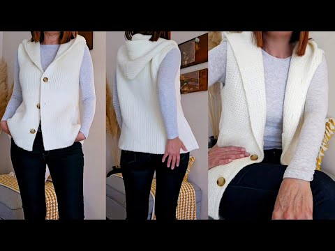 Видео: Как связать крючком жилет с капюшоном.