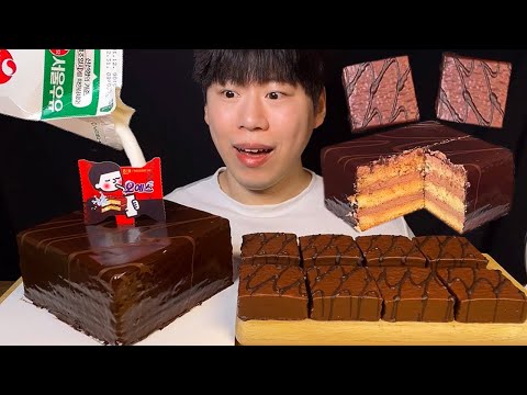 Видео: SUB) Шоколадный торт с молоком и шоколадные закуски мукбанг асмр