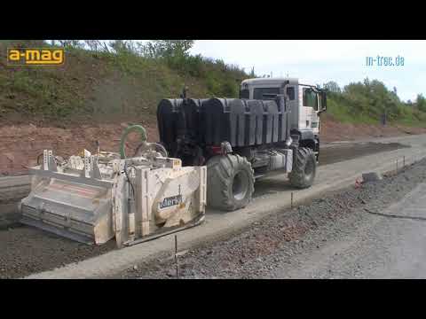 Видео: Холодный ресайклинг с помощью техники amag: ресайклера, цеметораспределителя и водовозки