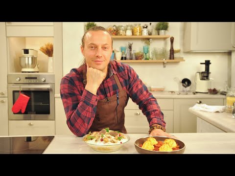 Видео: Куриная поджарка с розочками из картофеля. Французский салат