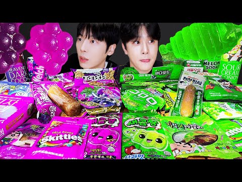 Видео: АСМР МУКБАНГ Медовое желе Galaxy, конфеты, десерты (фиолетовое VS зеленое, желе из лапши, мороженое)