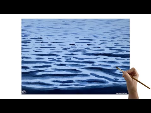 Видео: Как нарисовать волны на воде, урок по рисованию акриловыми красками, уроки по рисованию акриловым...