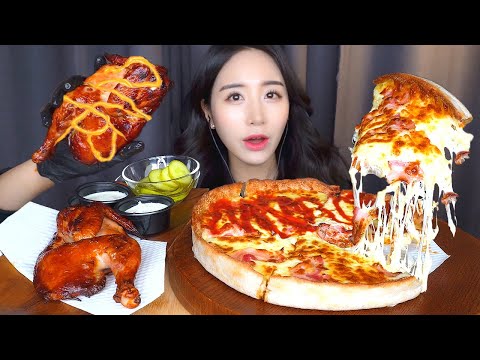 Видео: ASMR Пицца с острым сыром и жареный цыпленок в духовке Мукбанг MukbangㅣCheese Pizza Eating Sound