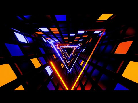 Видео: 🔷 Заставка 4K – Треугольный Неоновый Тоннель в Синем, Фиолетовом и Оранжевом – VJ (Без Звука)
