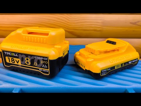Видео: Аккумуляторы TPCELL 4 и 8A PRO  на ячейках Tabless TENPOWER INR21700 40XG для инструмента DEWALT