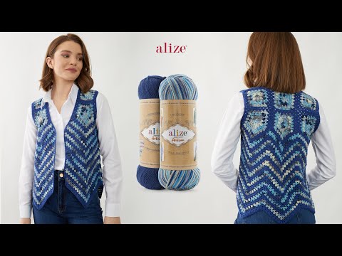 Видео: Жилет с мотивом зигзаг с Alize Superwash Artisan