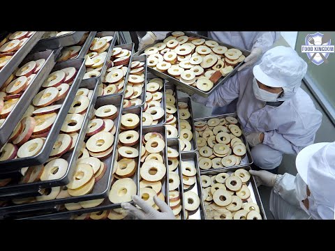 Видео: Удивительный! Массовое производство сублимированных хрустящих яблочных снеков / Корейская фабрика
