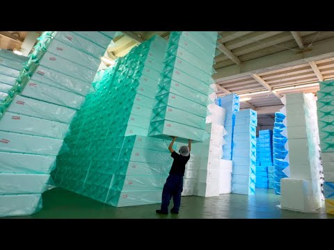 Видео: Процесс массового производства коробок из пенополистирола. Старая фабрика по производству