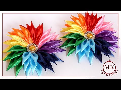Видео: Радужные резинки для волос. Канзаши. МК. / DIY. Kanzashi. Rainbow scrunchy.