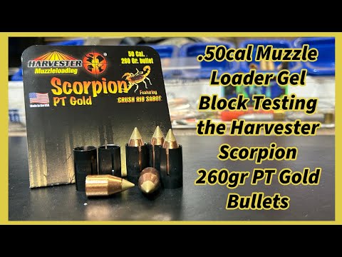 Видео: Тестирование пуль Harvester Scorpion PT Gold калибра .50 с баллистическим гелем