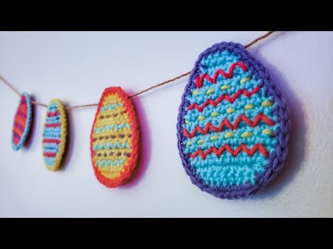 Видео: Как вязать крючком: пасхальная гирлянда из яиц | подставки под стаканы (бесплатная схема для вяза...