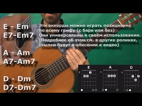 Видео: E, A, D - Мажор/минор/септаккорды (без баррэ)