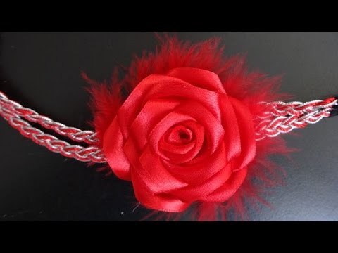 Видео: Роза из атласной ленты на афинке. Мастер класс. Канзаши.