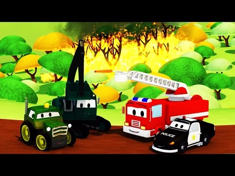 Видео: Авто Патруль Пожарная машина и полицейский автомобиль: лесные пожары в Road Town | мультфильм о