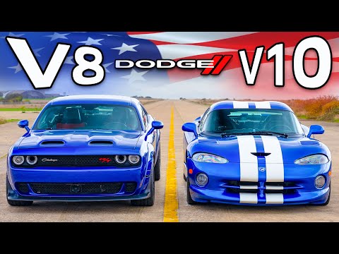 Видео: Кто победит в заезде: V10 Dodge Viper или же V8 Challenger?