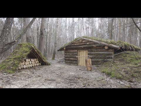 Видео: строительство приюта для выживания в лесу, землянка, один в темном лесу, без разговоров