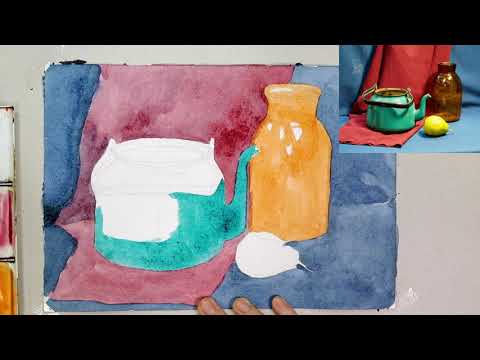 Видео: Натюрморт из предметов быта на темном фоне Урок 1