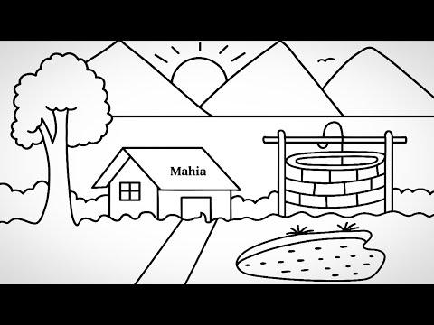 Видео: Как нарисовать красивый деревенский пейзаж шаг за шагом | Простой рисунок горного пейзажа для нач...