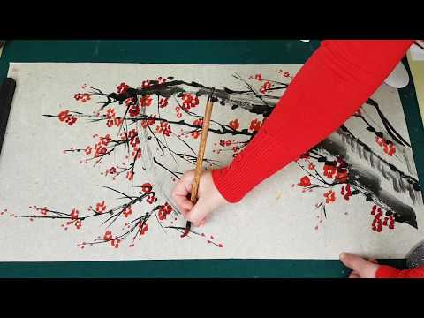 Видео: Как рисовать Сливу мэйхуа видео урок How to draw Plum Blossoms tutorial 梅花 매화 그림 그리기