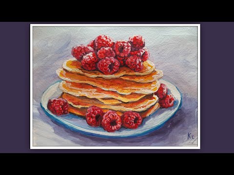 Видео: КАК НАРИСОВАТЬ БЛИНЫ🥞РИСУЕМ БЛИНЫ. БЛИНЫ  НА МАСЛЕНИЦУ. БЛИНЫ С МАЛИНОЙ.РИСУЕМ  ЯГОДЫ МАЛИНЫ ГУАШЬЮ