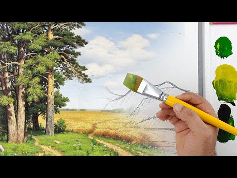 Видео: Картина акрилом/пейзаж для начинающих.