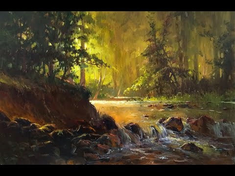 Видео: Как нарисовать солнечный лесной ручей маслом