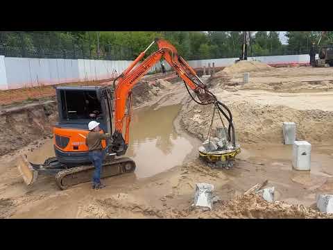 Видео: Срубка ЖБ Свай мини экскаватором LONKING CDM 6035