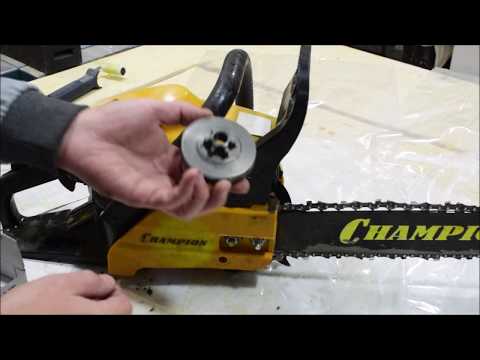 Видео: Бензопила CHAMPION 142. Замена ведущей звездочки.